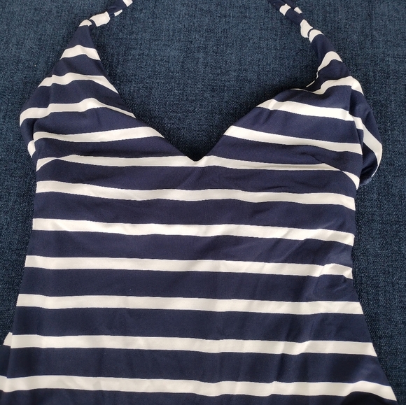 NWT LOFT Beach Striped Plunge One Piece Swimsuit Navy White Stripe XS - Picture 2 of 8